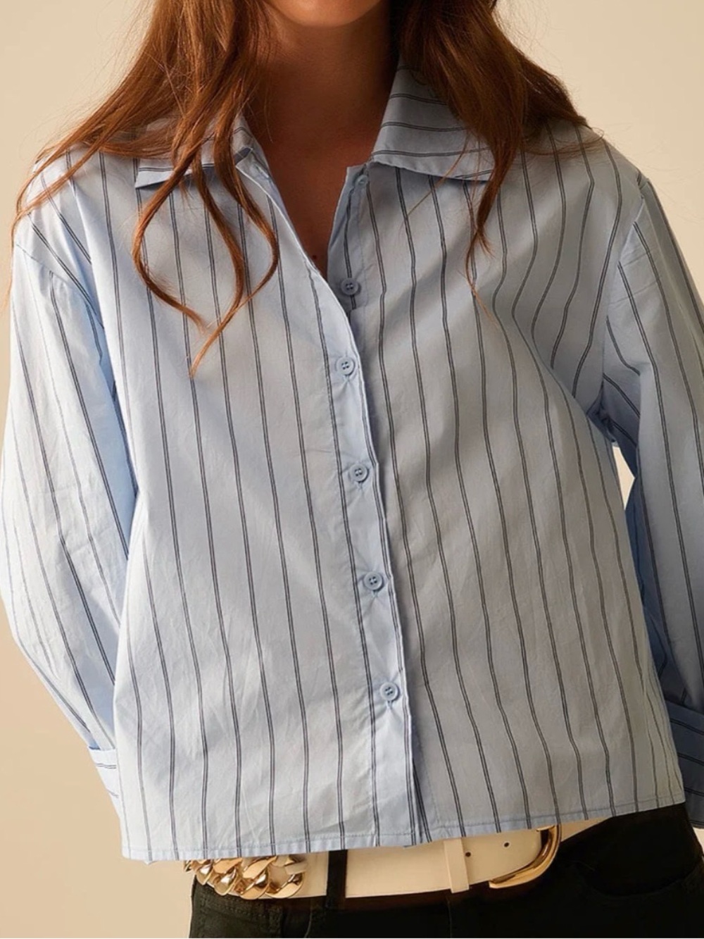 COS Blue and White Cotton Striped Shirt